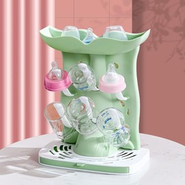 PandaEar Baby Bottle Drying Rack, Countertop Vertical Rack Detachable Travel Bottle Rack, Space Saving Standing Drying Rack for Baby Accessories Green