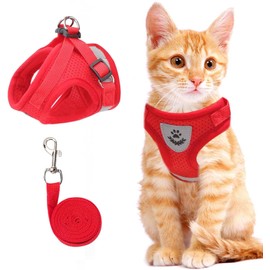 Cat & Dog Vest Harness - All Weather Mesh, Reflective Strap, Step-in Adjustable for Small Cats & Dogs (Red, XS)
