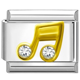 Quiges - 9mm Italian Style Charm Link Module Stainless Steel Zirconia Gold Music Note for Italian Style Bracelets