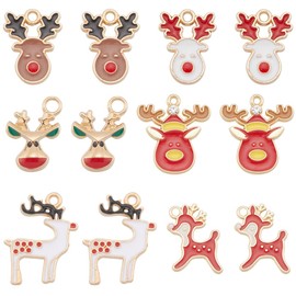 SUNNYCLUE 1 Box 60Pcs Christmas Enamel Charms Reindeer Charm Bulk Alloy Winter Colorful Red Green Xmas Santa Claus Deer Charms for jewellery Making Charms Pendants Earrings Necklaces Holiday DIY Craft
