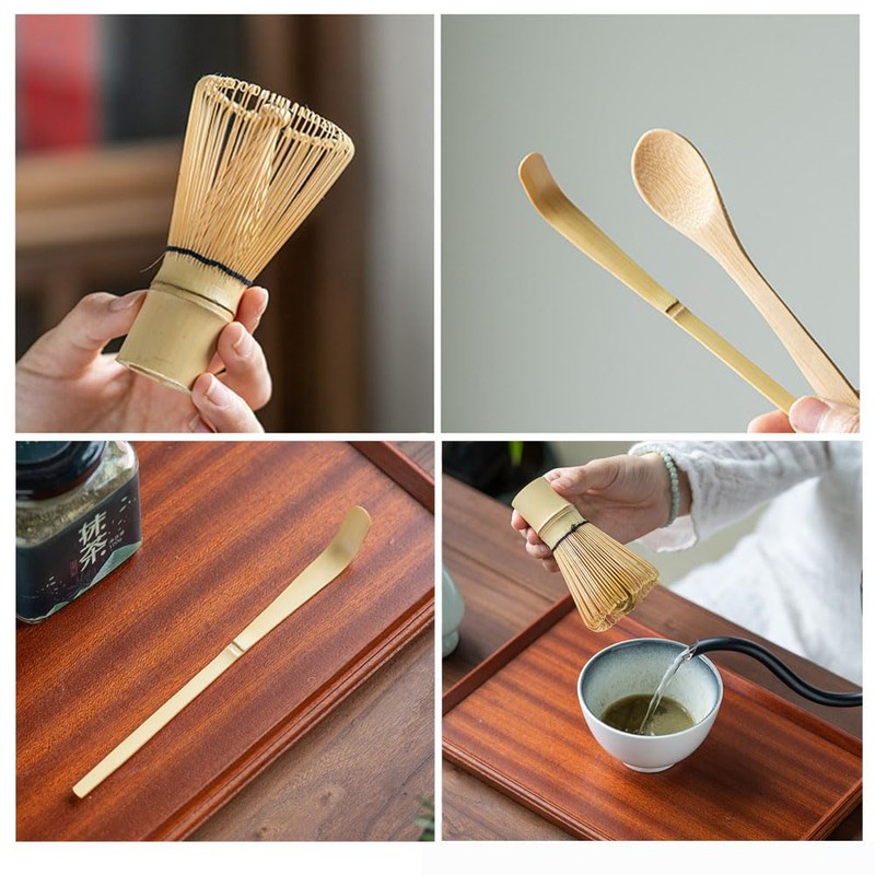 DFsucces Set of 3 Hakuri, Chasen Spoon, Chasaku, Bamboo Matcha