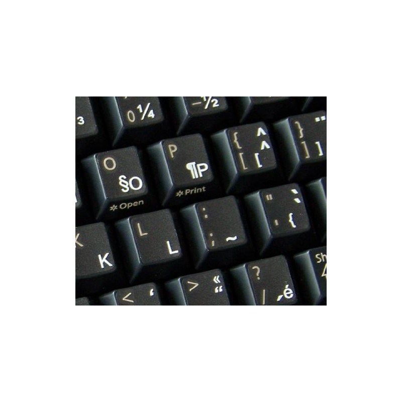 French QWERTY Canadian Keyboard Labels with White Lettering ON Transparent