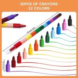 30 Pcs Stackable Crayons, Mini Crayon Packs, Colored Pencils for Kids, Rainbow Markers Pen, Stacking Crayons for Children Toddlers Drawing Gifts, Party Favors School Office Supplies, 12 Colors