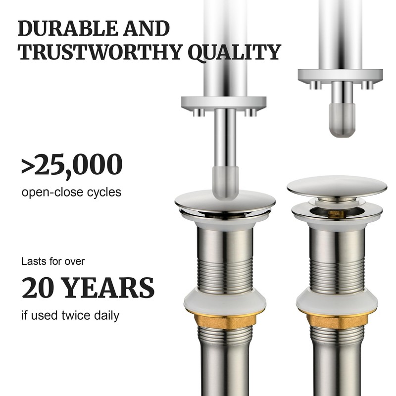 Pop up Sink Drain Stopper Without Overflow Brushed Nickel for