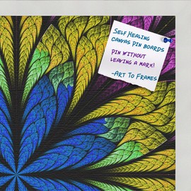 PinPix decorative pin cork bulletin board made from self-healing canvas, Fractal Psychedelic Flower printed at 20x20 Inches and framed in Satin White Frame(WOM59504)