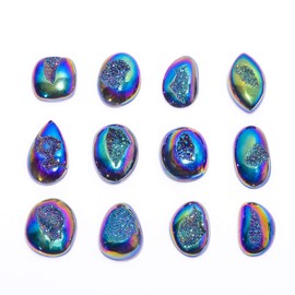 Gemkora 3 to 5pcs, 50 carats Green-Purple Titanium Drusy Gemstone Cabochons for Jewelry Making Supply, Wholesale Lot, Loose Crystals, DIY, Wire Wrapping, Healing Crystals, Bulk Gemstone Deal