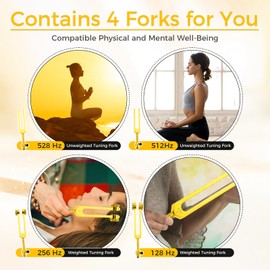Tuning Forks for Healing with Tuning Fork Feet Accessory - 4pcs Chakra Tuning Forks for Meditation, Yoga, Stress Relief, Energy Work, Musical Instruments