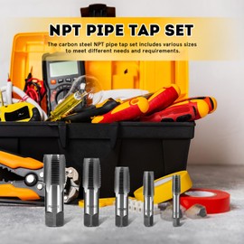Pipe Taps, Thread Repair NPT Taps, 1/8, 1/4, 3/8, 1/2, 3/4, GCR15 Bearing Steel, OSALADI Manual Threading Pipe Tap Set, Set of 5, Plumbing Threading Tool, For Water Pipes, Includes Dedicated Storage