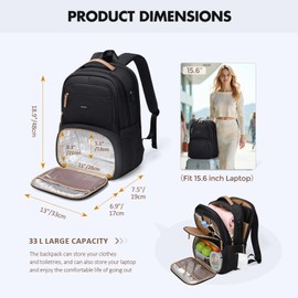 MDODO Lunch Backpack for Women Men,15.6Inch Insulated Cooler Lunch Box Backpack with USB Charging Port, Laptop Backpack for Travel Picnic Work,Black