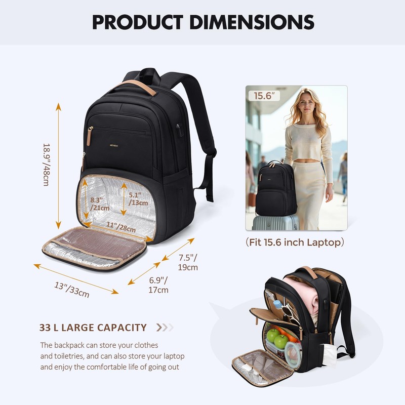 MDODO Lunch Backpack for Women Men,15.6Inch Insulated Cooler Lunch Box