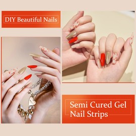 DUKASOU Semi Cured Gel Nail Strips, 28pcs Real Nail Polish Art Stickers/Wraps Need UV Light, Includes Prep Pads, Nail File & Wood Stick, Sticker Nails for Women Girls Kids DIY Gifts（Flash Pink)