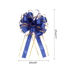 MECCANIXITY 5pcs 8 Inch Large Big Pull Bow with Gold Edge, Organza Car Gift Wrapping Bow Ribbon for Wedding Car Baskets Presents Christmas Bow, Dark Blue