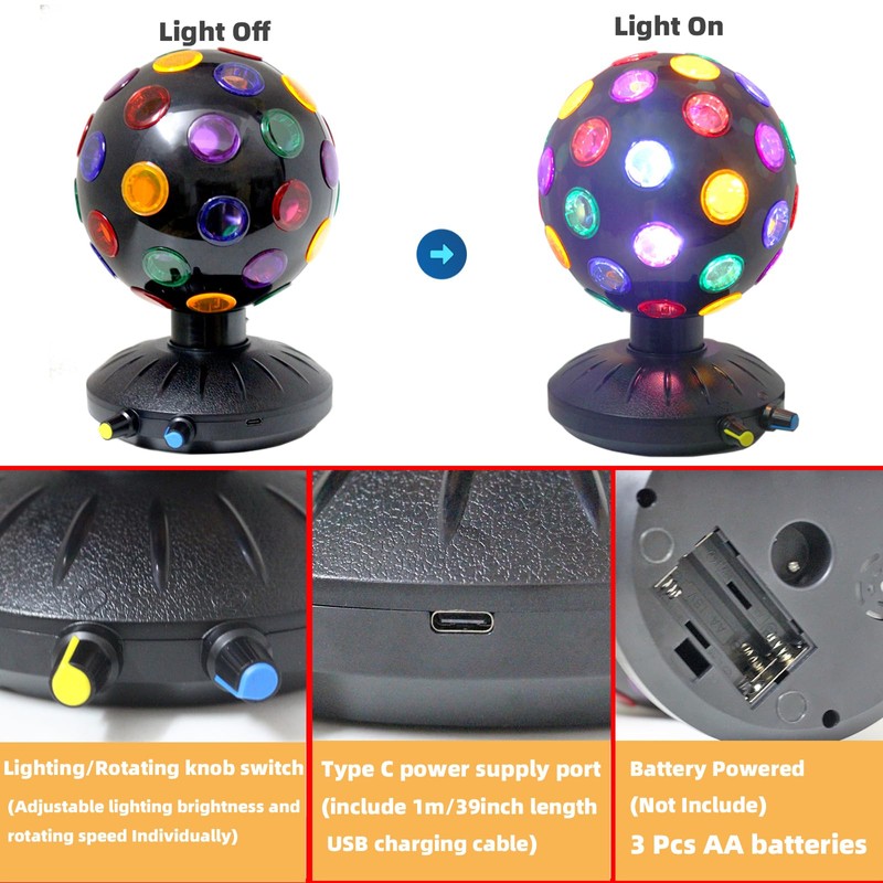 Spinning Disco Ball LED Night Light Projector 360° Rotary Speed/Brightness