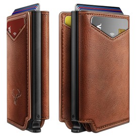 BULLIANT Men Wallet Leather Wallet Card Holders Money Clip for Men 10Cards-Magnetic Flip on Metal Case