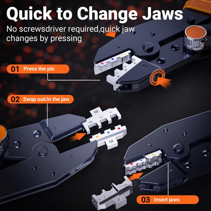 Preciva Crimping Tool Kit with 6 Interchangeable Jaws, Adjustable Ratchet