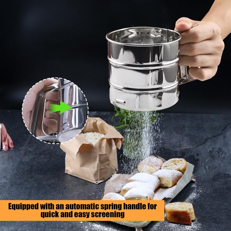 Fsaklaskdy Powdered Sugar Shaker, Fine Flour Sieve One-Hand, Icing Sugar