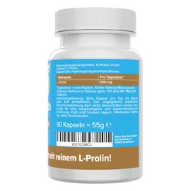 L-Proline Capsules - High Dose - 500 mg L-Proline - Quality from Germany - No Additives - Vegan - Laboratory Tested - Important Amino Acid - for Protein Synthesis & Collagen Synthesis - Vitamineule®