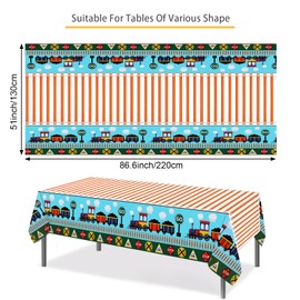 PHOGARY 2 Pack Train Tablecloth Train Themed Party Table Covers, Train Disposable Plastic Tablecloths for Train Birthday Party Supplies Railroad Train Track Party Decorations