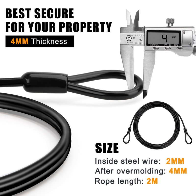 GUNGY 2M Bike Lock Cable Heavy Duty Cable Lock Security