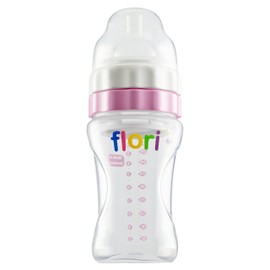 Flori Baby Bottle for On the Go Mix and Go Ideal for Night Feeding, Water Bottle with Teat, BPA-Free, Anti-Colic Teat, 100% Made in Germany, 300 ml, Pink
