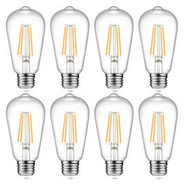 Ascher Vintage LED Edison Bulbs, 6W, Equivalent 60W, Non-Dimmable, Warm White 2700K, ST58 Antique LED Filament Bulbs with 80+ CRI, E26 Medium Base, Clear Glass, Pack of 8