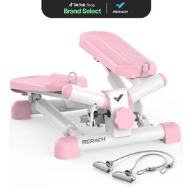 MERACH Steppers for Exercise, Space-saving Stair Stepper with Resistance Bands, Mini Stepper for Home And Office Use with 330 LBS Loading Capacity, Hydraulic Fitness Stepper with LCD Monitor - Color: pink