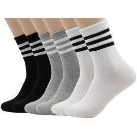 MK SOCKS Cotton Stripe Athletic Sports Running Retro Cute Matching School Crew Socks para hombres/mujeres (MX/US, Alfa, Grande, Regular, Regular, 3 Color de la franja)