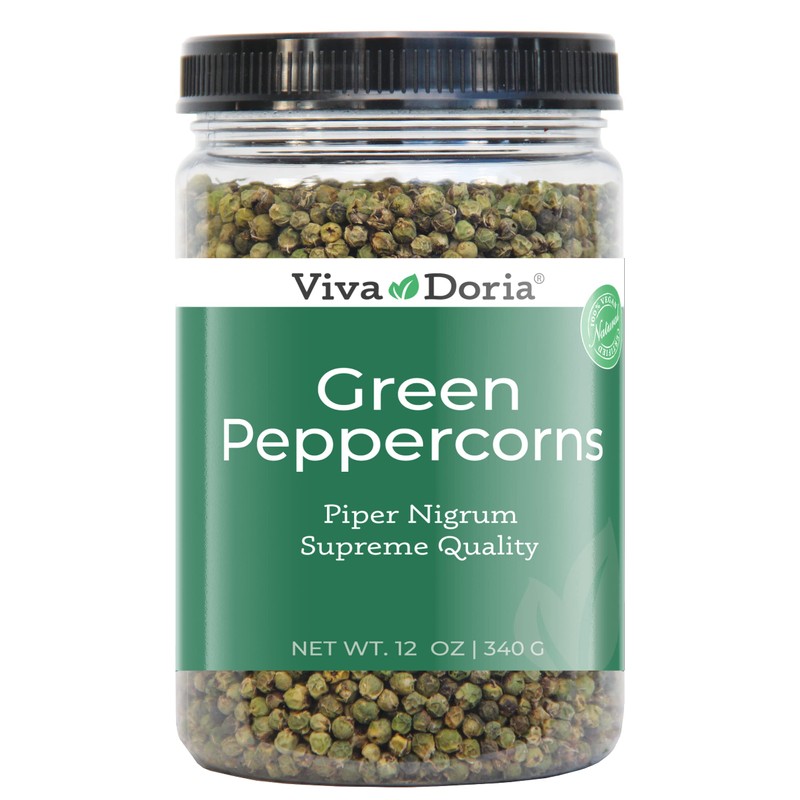 Viva Doria Green Peppercorns, Whole Green Pepper, Steam Sterilized,12 Oz