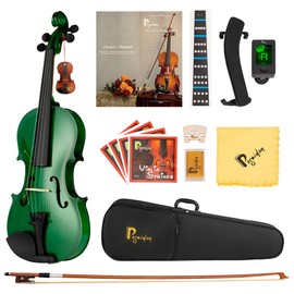 Poseidon Violin for Beginner, Full Size Violin Set for Kids Student with Hard Case, Extra 4/4 Strings Set, Violin Bow, Horse Bridges, Rosin, Shoulder Rest, Clip-on Tuner, Manual - Green Glossy Antique