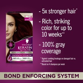 Schwarzkopf Keratin Color Permanent Hair Color, 4.8 Rich Bordeaux, 1 Application - Salon Inspired Permanent Hair Dye, for up to 80% Less Breakage vs Untreated Hair and up to 100% Gray Coverage