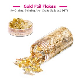 Gold Foil Flakes for Resin, Paxcoo 10 Grams Gold Foil Flakes Imitation Metallic Leaf for Nails, Painting, Crafts, Slime and Resin Jewelry Making (Gold Color)