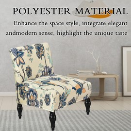 Armless Chair Slipcover Printed Furniture Protector Non-Slip Accent Chair Cover Stretch Slipper Chair Covers for Living Room Dining Room All-Season Blue Floral