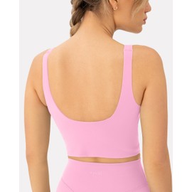 PAVOI ACTIVE Scoop Workout Tank Top with Built in Bra for Women - Medium Support Longline Yoga Sports Shelf Bra Top, FlexFlow - Medium, Bubblegum