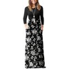 GRECERELLE Women Casual Long Sleeve Maxi Dresses Loose Empire Waist Flowy Fall Long Dresses with Pockets Black White Flower, X-Large