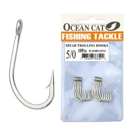OCEAN CAT Classic Stainless Steel Fishing Hook Short Long Spear Barbed Offset Point Octopus Hooks Circle Trolling Hooks Fishing Tackle for Saltwater and Freshwater (5/0, Spear)