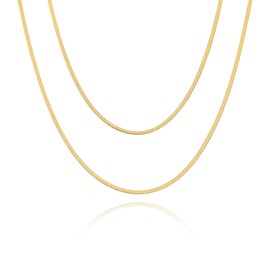VAttract Herringbone Necklace for Women, Gold Snake Chain Necklace, Double Layered Choker Necklaces for Women, 18K Gold plated, 2-7MM(Width), 2Pcs(18”& 21”)