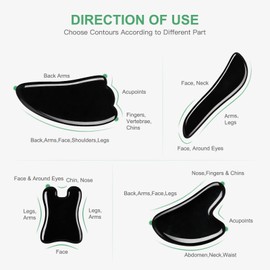 airogym Guasha Massage Tool, Natural Gua Sha Board, 4PCS Guasha Stone Scraping Massage Sets for SPA, Acupuncture, Physical Therapy, Muscle Knots, Facial Caring Point Treatment (Black)