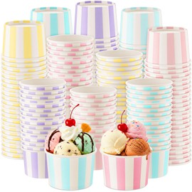 Zopeal 240 Pcs 5 oz Ice Cream Cups Disposable Dessert Bowls Ice Cream Cup Paper Snack Cups for Birthday Easter Wedding Carnival Party Supplies for Sundae, Soup, Yogurt(Stripes)
