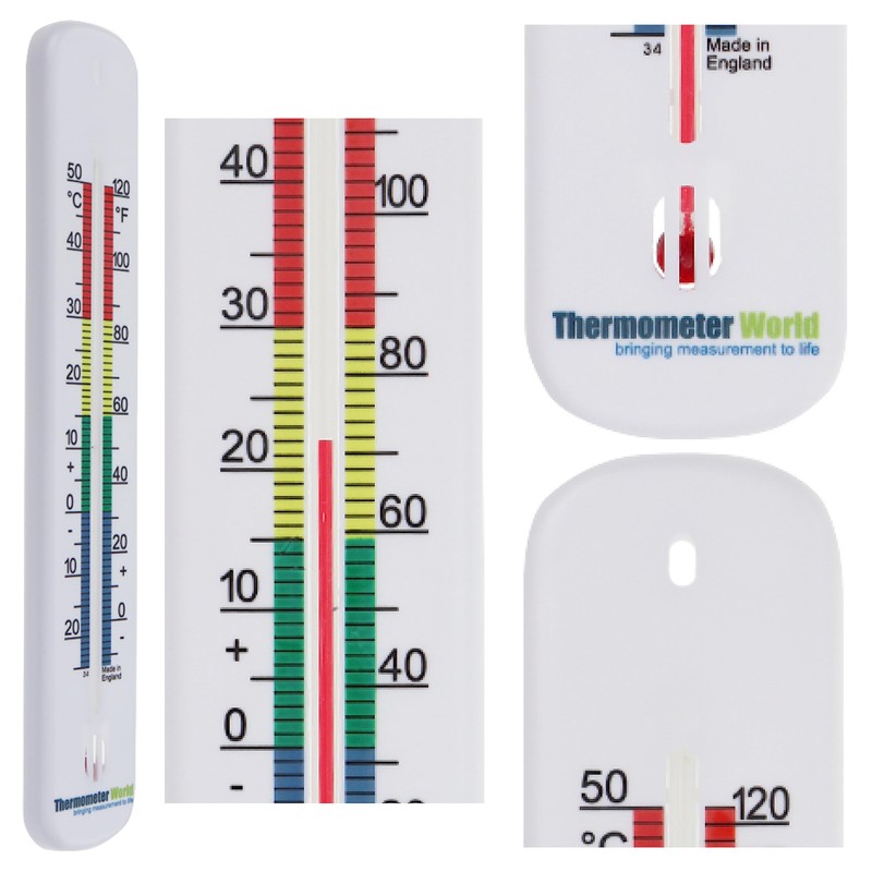 Wall Thermometer 215mm - Colour Coded Room Thermometer - Made
