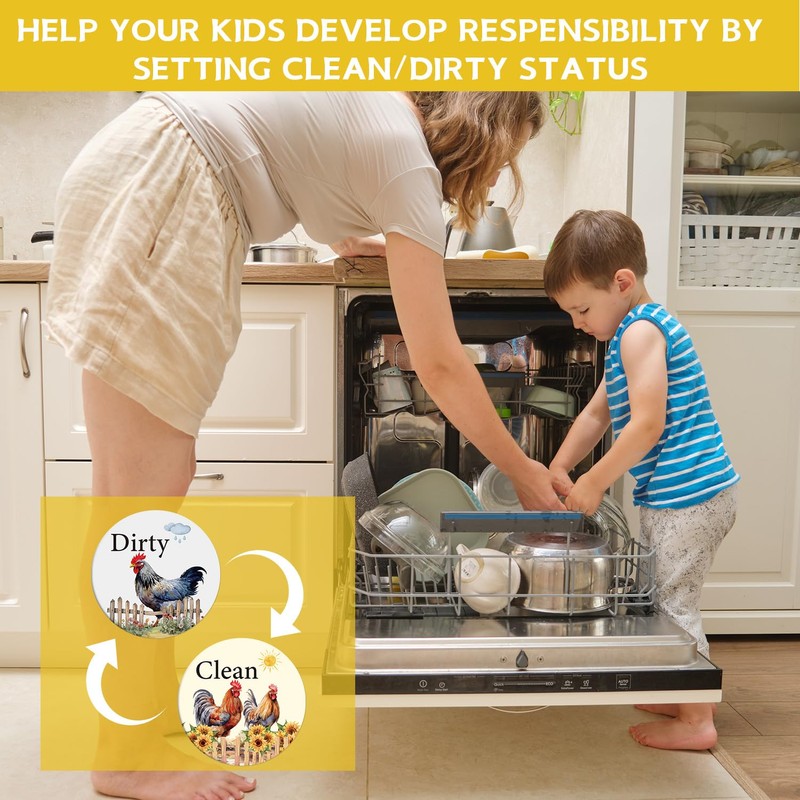 Dishwasher Magnet Clean Dirty Sign - Cosmisun Chicken Clean Dirty