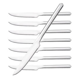 KINGSTONE Sharp Steak Knives, German Stainless Steel Steak Knife Set of 8 with Full-Serrated Blade, 9.4-Inch Sleek Design Table Knives, Mirror Polished