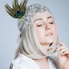 Royal Queen Crown Pearl Peacock Feather Badge Brooch Lapel Pin