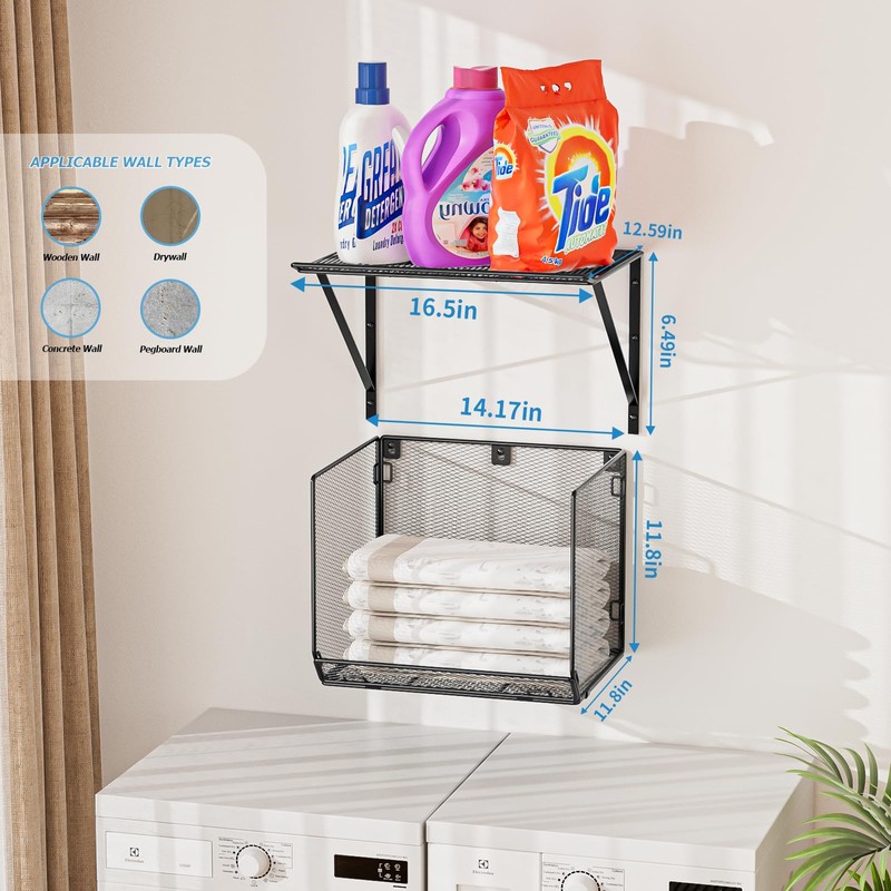 BigPonPon 2 Pack Laundry Room Shelves Organization and Storage,Wall Mounted