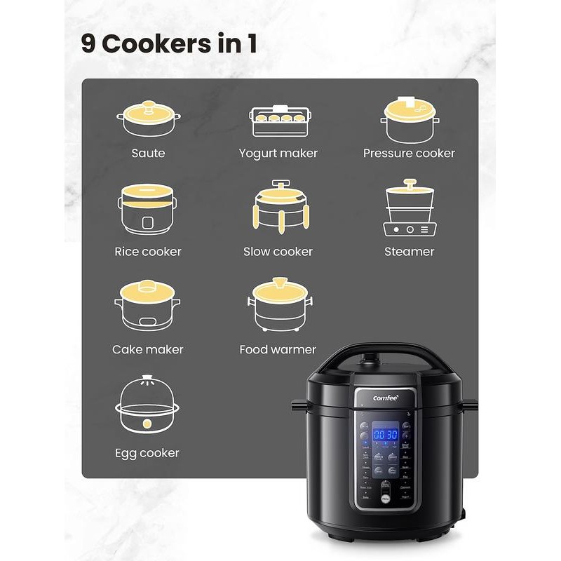 COMFEE’ 9-in-1 Electric Pressure Cooker Olla de Presion 6QT Slow