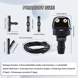 PACLVIO 2pcs Front Windshield Washer Nozzles, Front Windshield Washer Nozzle kit and Fluid Hose, Universal Car Accessories Windshield Washer Nozzles Wiper Spray Replacement for Most Cars