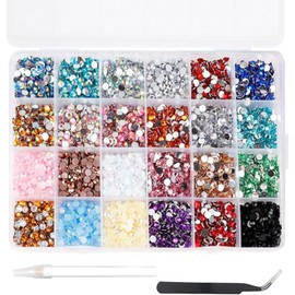 6000Pcs Nail Art Rhinestones, BetterJonny 24 Colors 5mm Round Nail Flatback Rainbow Gems Set with Tweezers and Pencil AB Glitter Flat-Bottomed Rhinestone for Crafts Decoration and Jewelry Making