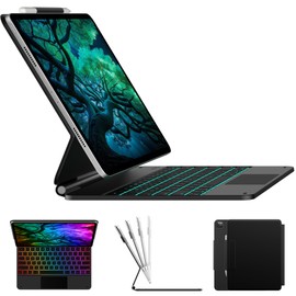 typecase Edge Keyboard Case for iPad Air 13-inch(M3/M2, 2025/2024) & iPad Pro 12.9-inch(6th/5th/4th/3rd Gen), Magic Keyboard with 11-Color Backlight, Multi-Touch Trackpad, Pencil Holder, Black