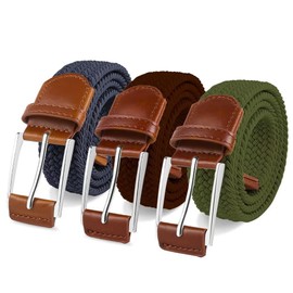LAURA FAIRY - Cinturones elásticos casuales para hombre, cinturón elástico trenzado ajustable, regalo ideal para golf, vestido, trabajo, Verde/café/Azul Marino, 32"-35"Waist Adjustable