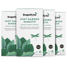 Dragonfly Mint Garden Digestif Tea | Pack of 4 x 20 Organic Tea Bags (80 Teabags) | Herbal Tea Bags | Mint Tea Bags | Peppermint Tea Bags | Digestive Harmony | Perfect After Meals | Compostable