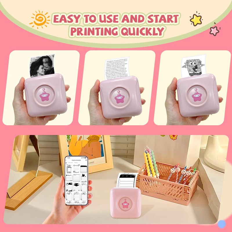 vretti Sticker Printer - TP2-Y Mini Portable Thermal Printer Inkless